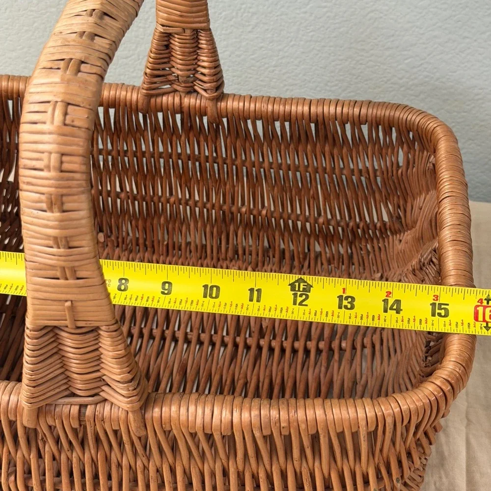 Vintage Wicker Gathering Basket Large Handled Market Harvest Basket